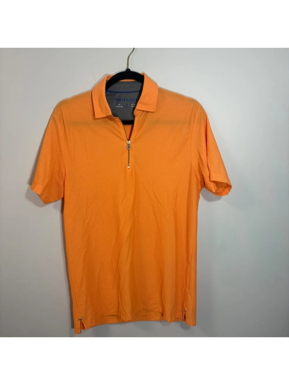 Twillory AIR Collection Men's S Orange Quarter Zip Performance Polo Tailored Fit